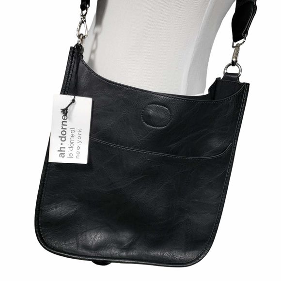 Ahdorned Bags Ahdorned Studded Black Vegan Leather Messenger Bag W Black Camouflage Strap